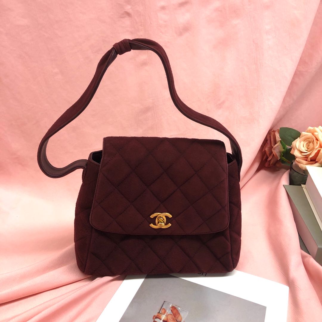Chanel Kelly Mini Leather Suede Burgundy Handbag