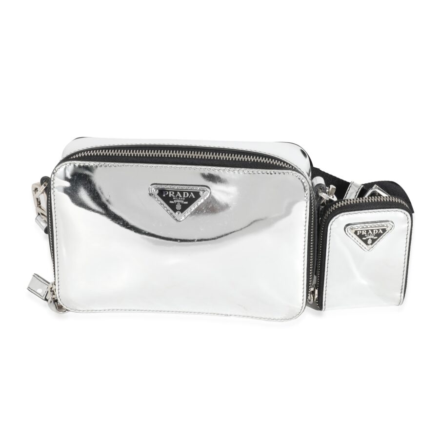 PRADA Metallic Silver Spazzolato Brique Crossbody | Studio Nafay