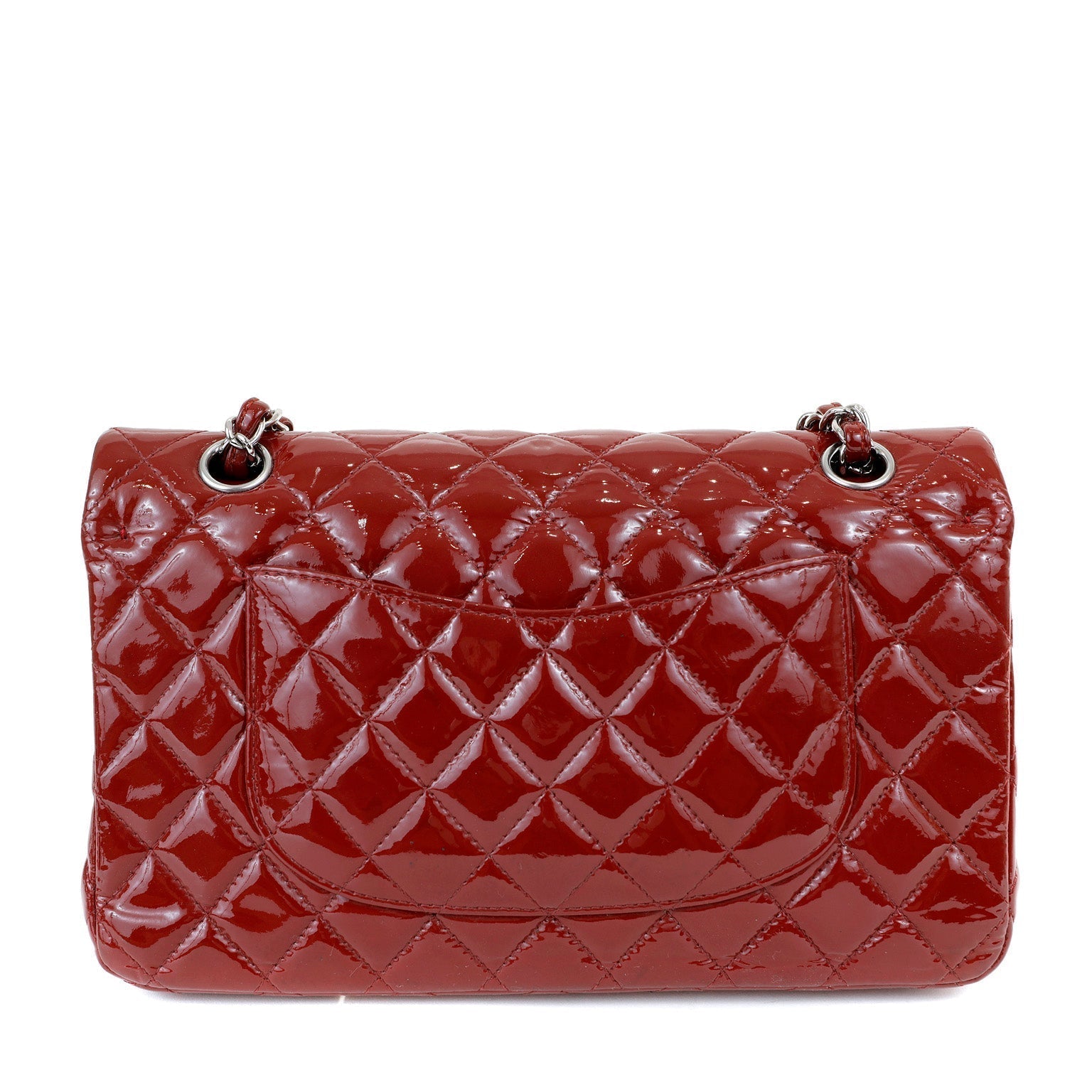 Chanel Dark Red Patent Leather Medium Classic with Silver Hardware