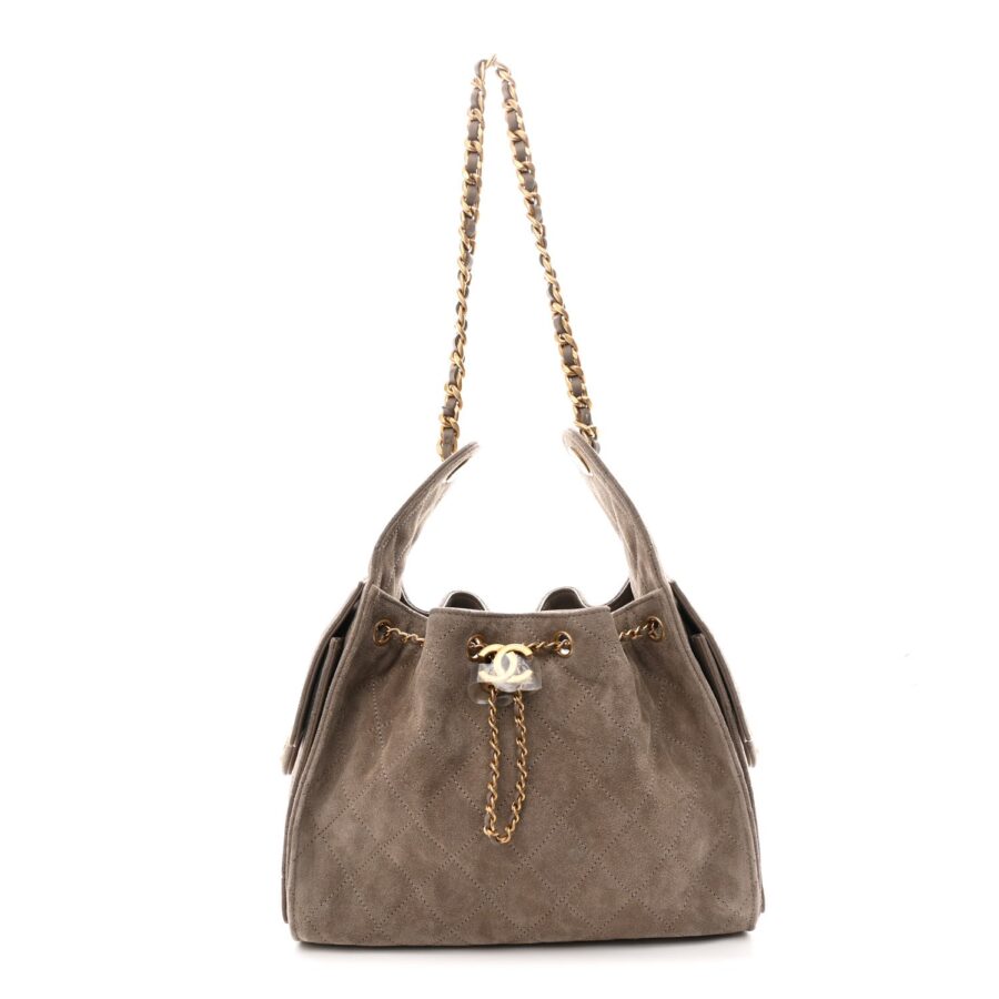 Suede Quilted Small Chanel 25 Handbag Dark Grey | Studio Nafay