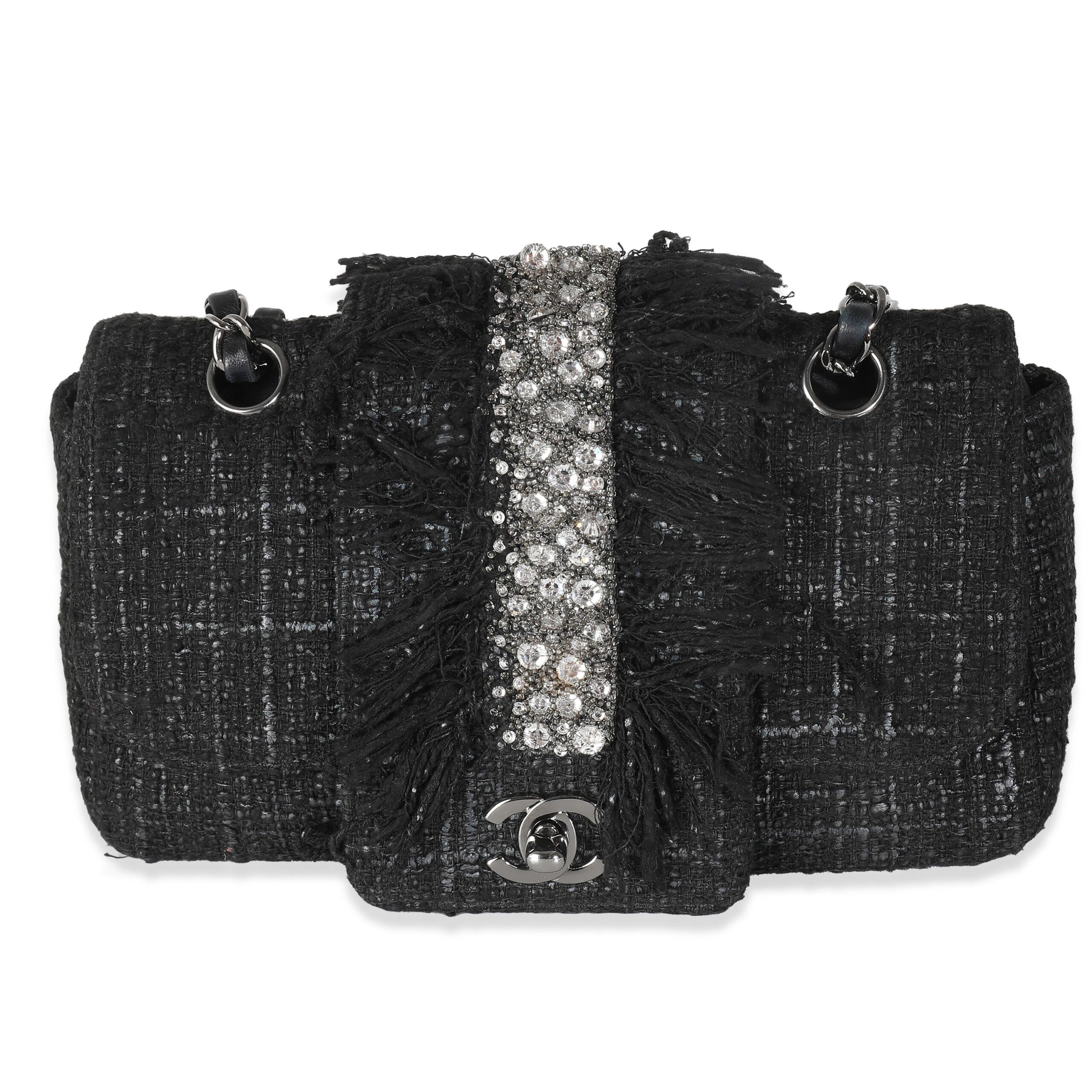 Chanel Black Tweed Swarovski Fringe New Bag
