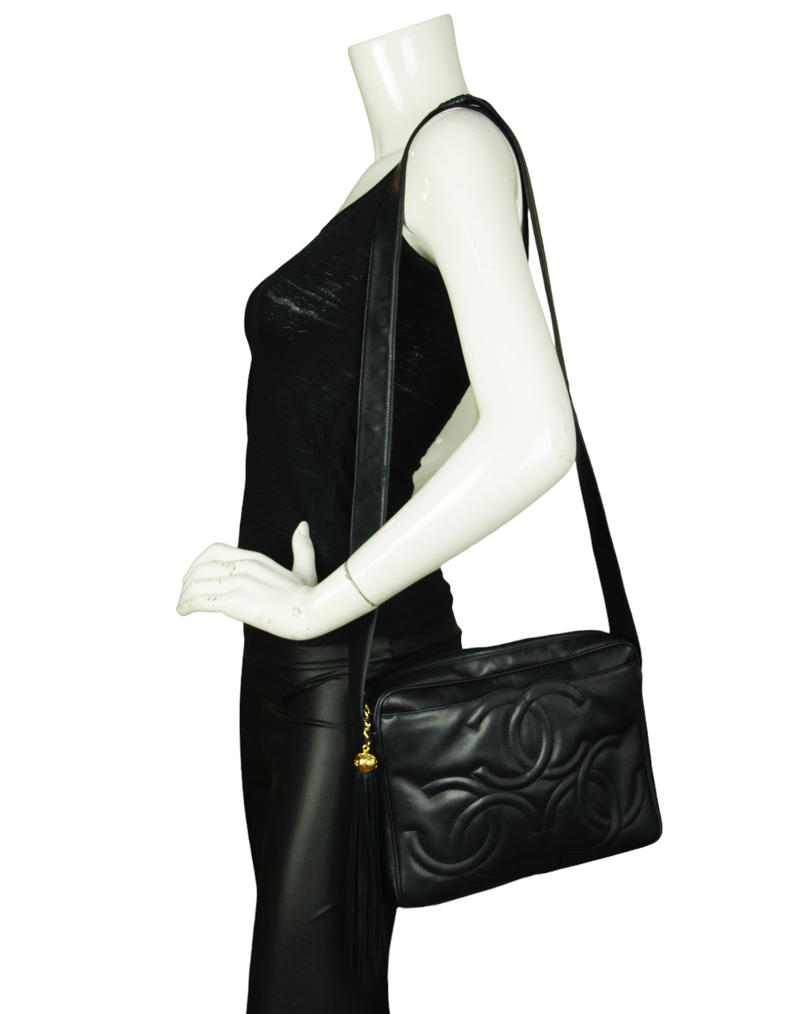 Chanel Navy Leather CC Embossed Bag