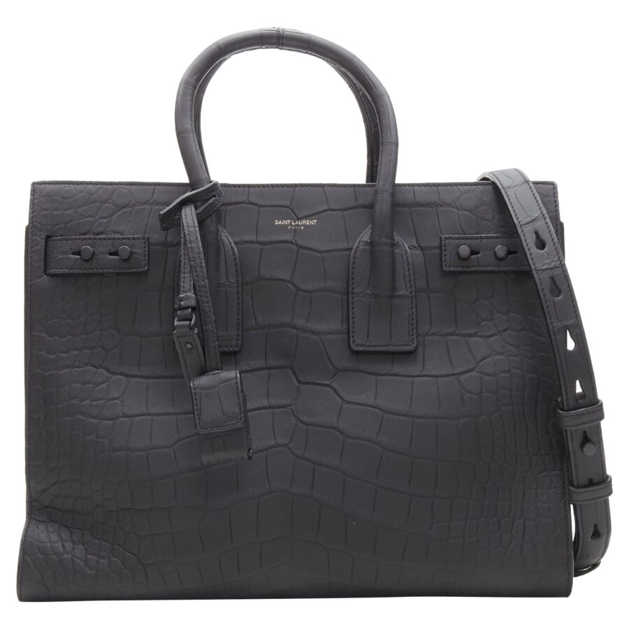 Saint Laurent Small Sac De Jour Stamped Croc Tote Bag | Studio Nafay