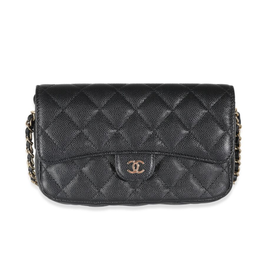 Chanel Black Quilted Caviar New Phone Holder With Chain | Studio Nafay