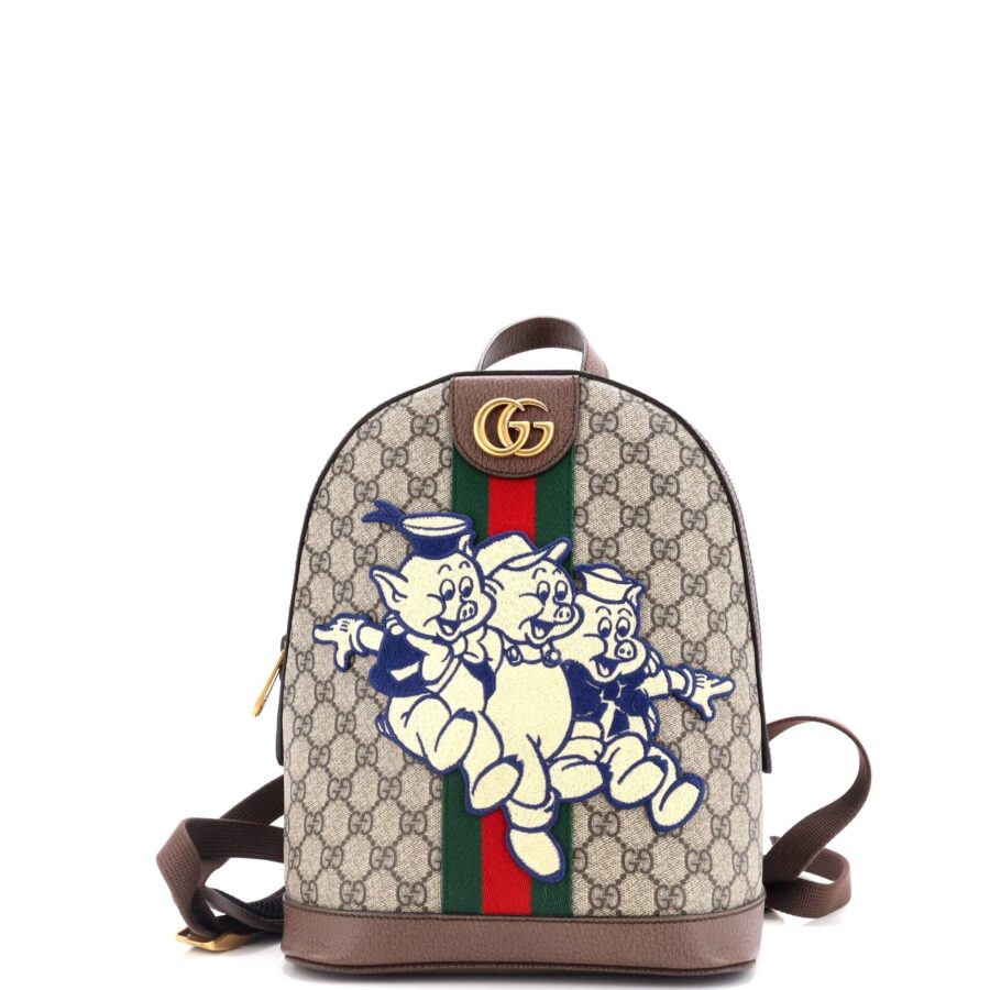 Disney Three Little Pigs Ophidia Backpack GG Coated Canvas with Applique Small | Studio Nafay