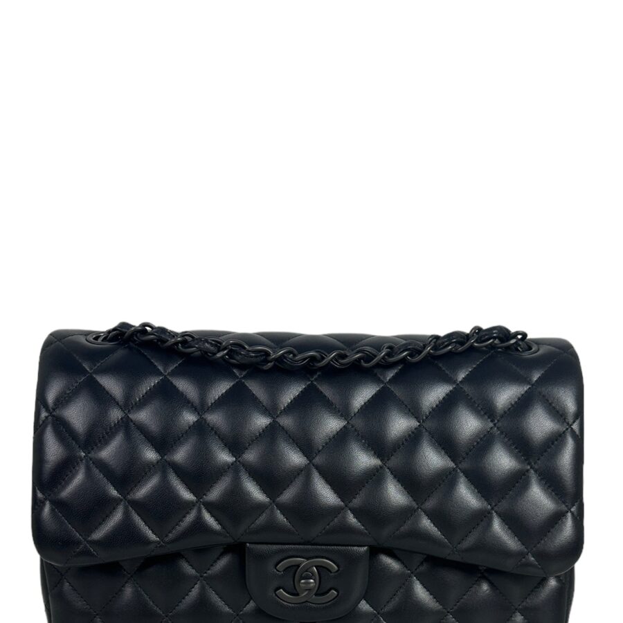 Chanel SO Black Lambskin Leather Quilted Classic Double Flap Jumbo Bag | Studio Nafay