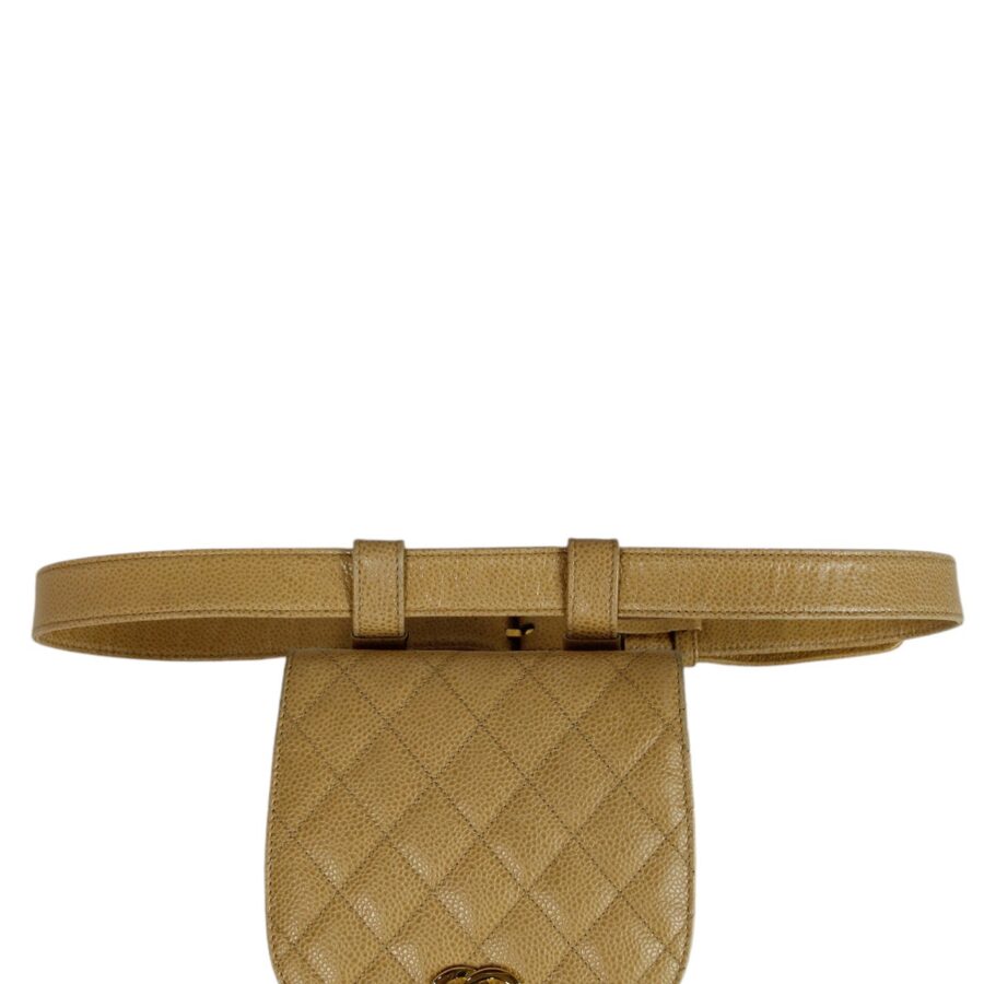 Chanel '90s Beige Caviar Quilted Belt Bag sz 85/34" | Studio Nafay