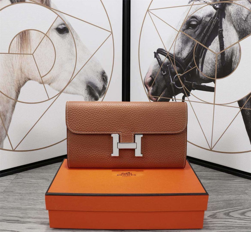 HM CLUTCH CONSTANCE 20.5 BROWN CALFSKIN SILVER HARDWARE | Studio Nafay
