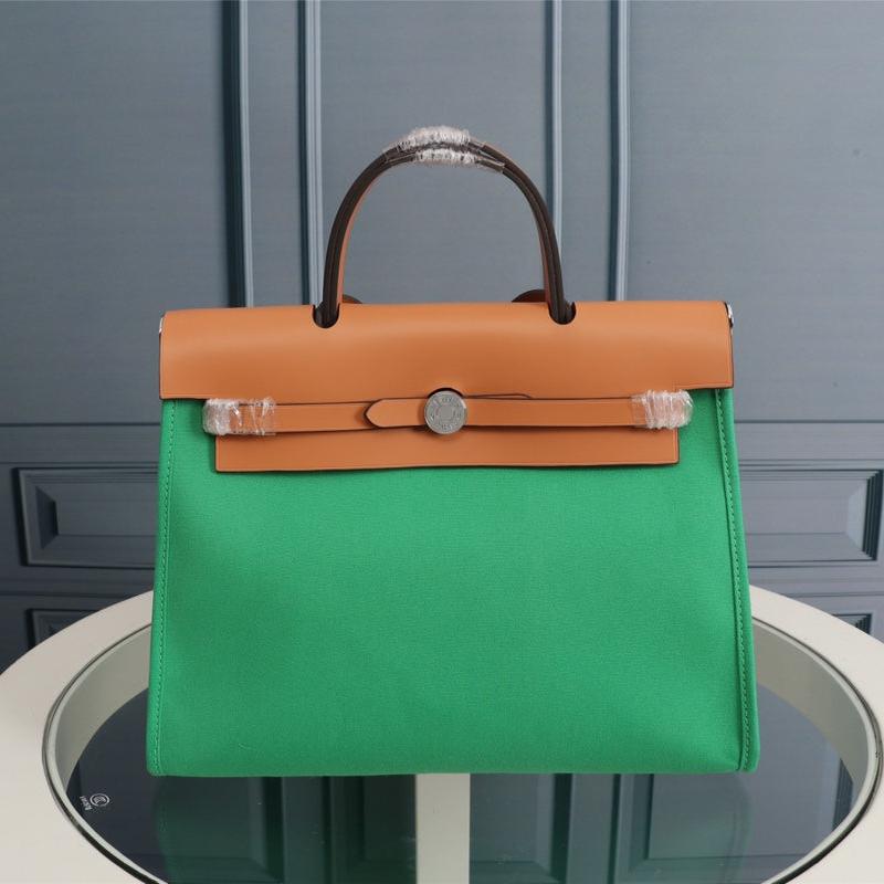 HM HERBAG ZIP 31 BAMBOO GREEN AND BRONZE CANVAS | Studio Nafay