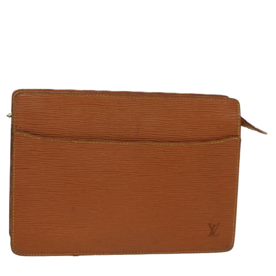 Brown Epi Leather Clutch Bag with Metal Fittings | Studio Nafay
