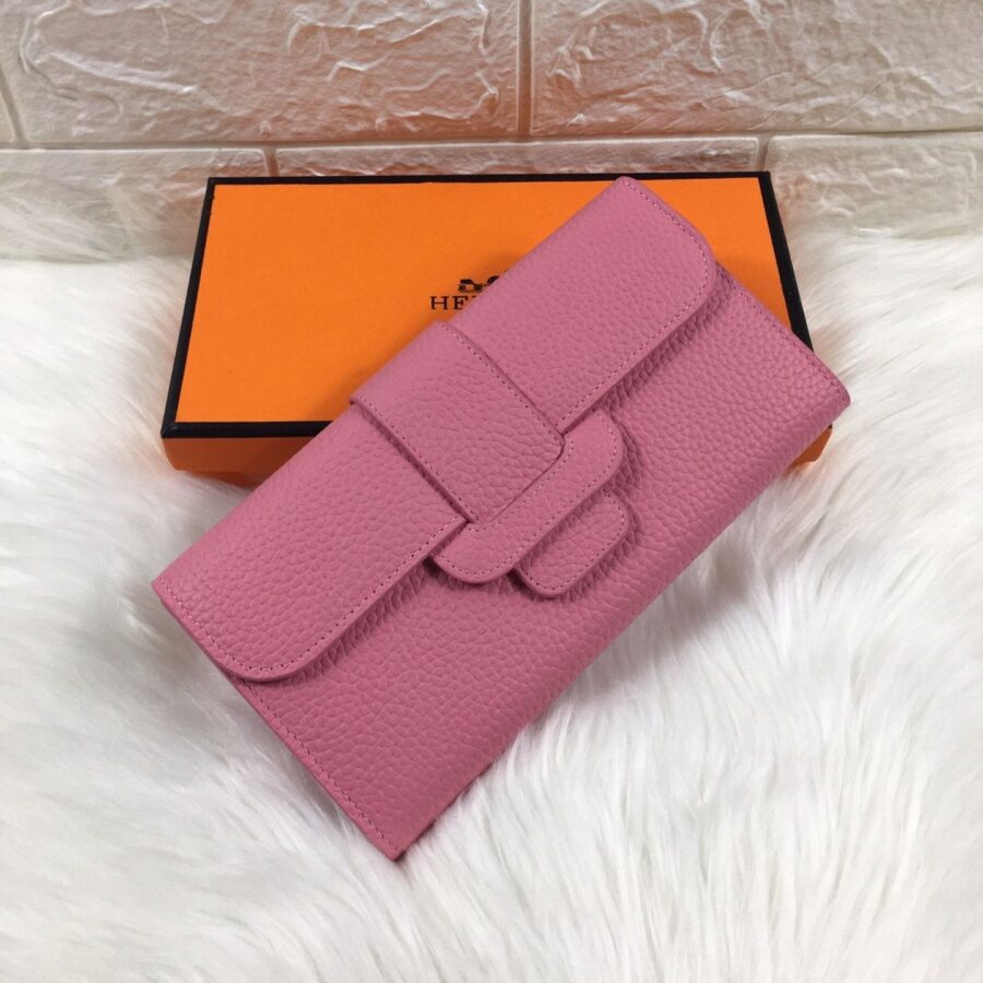 HM SNAP LOCK WALLET 19.5 FLAMINGO PINK GRAINED CALFSKIN | Studio Nafay