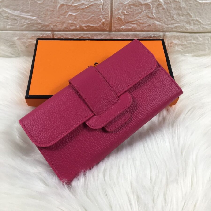 HM SNAP LOCK WALLET 19.5 DEEP PINK GRAINED CALFSKIN | Studio Nafay