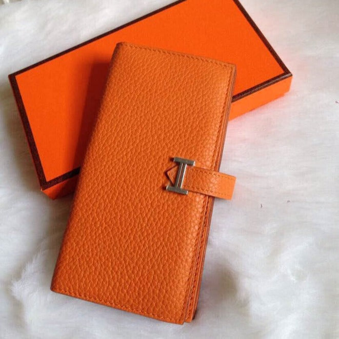 HM BEARN WALLET 17.5 ORANGE TOGO SILVER HARDWARE | Studio Nafay
