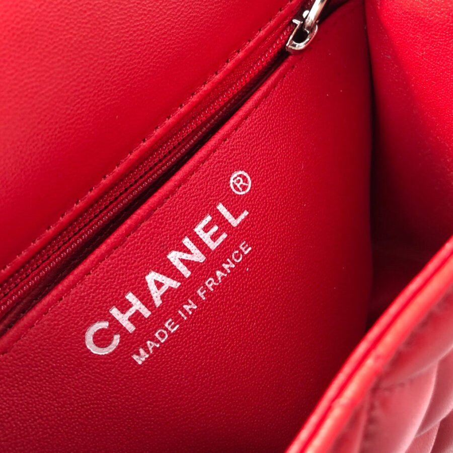 MINI SQUARE FLAP BAG 17CM RED LAMBSKIN SILVER HARDWARE | Studio Nafay