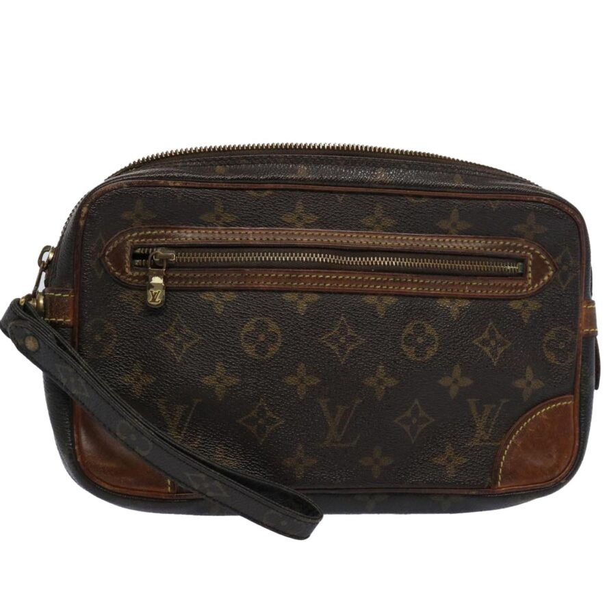 Monogram Canvas Clutch Bag with Dragonne Strap and Zipper Closure | Studio Nafay