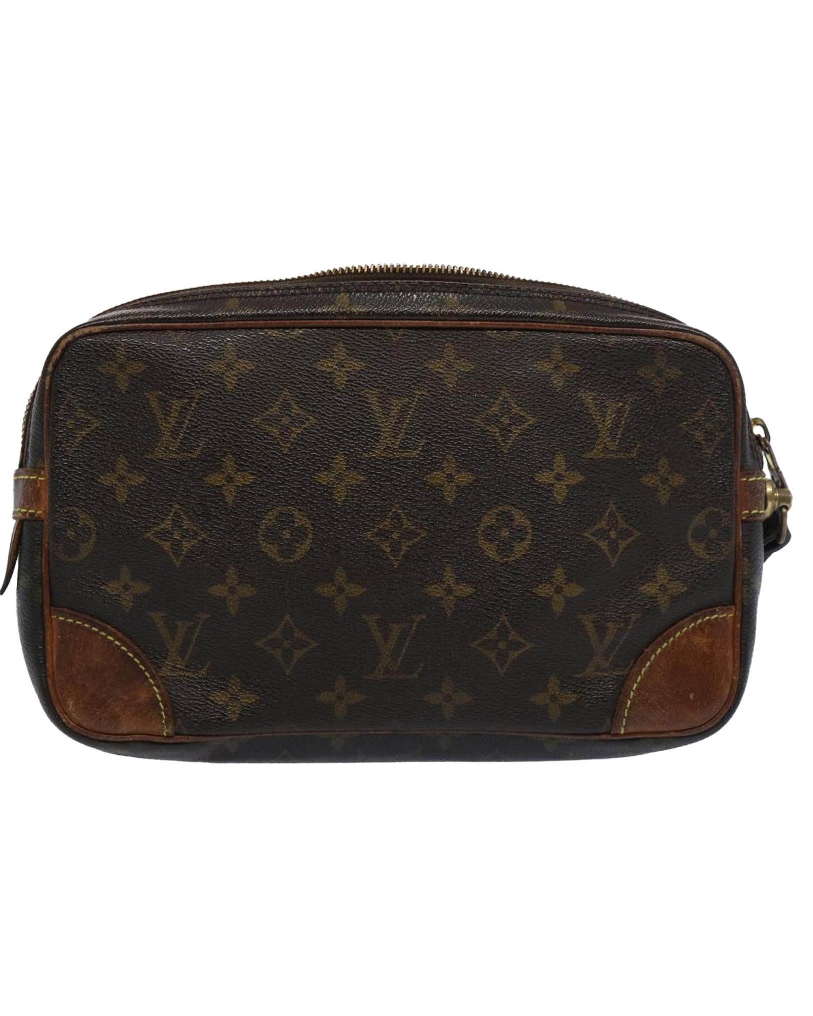 Monogram Canvas Clutch Bag with Dragonne Strap and Zipper Closure