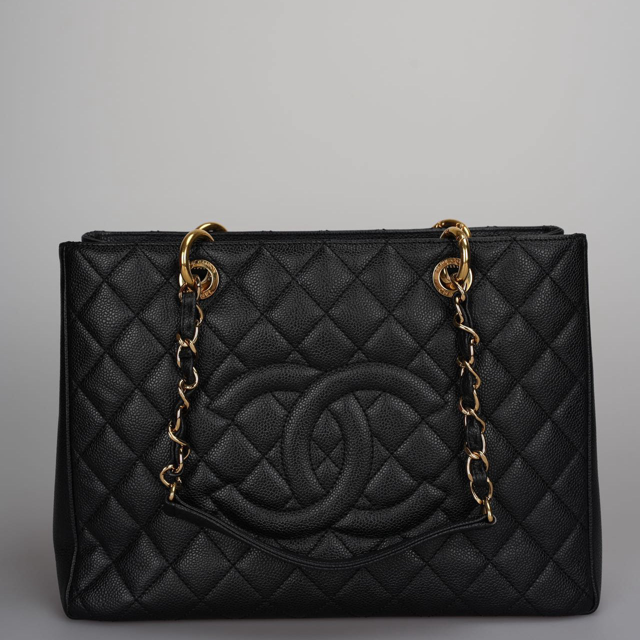 Chanel Grand Shopping Tote Black GST Bag in Caviar Leather with Gold Hardware from
