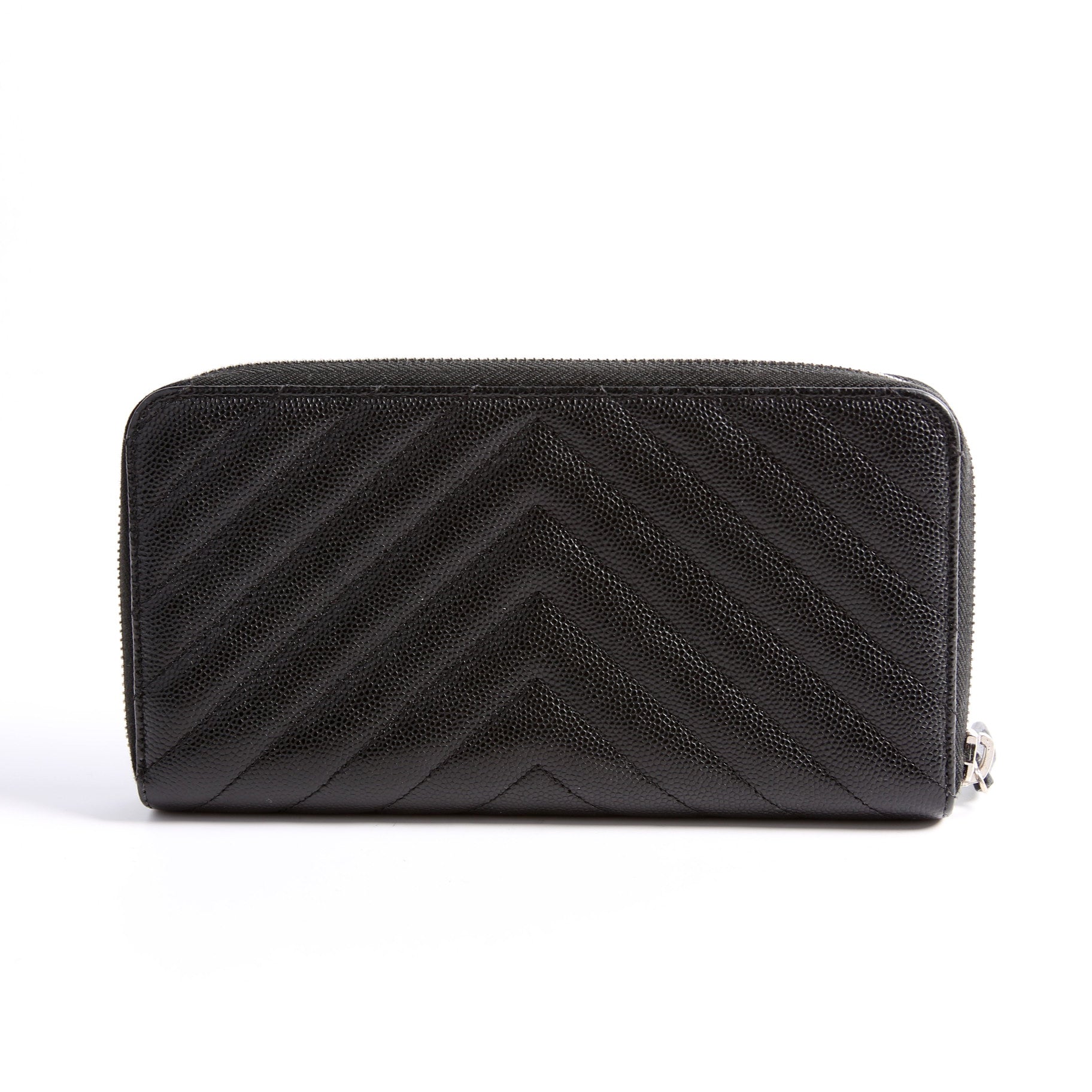 Chanel Chevron Caviar Large Gusset Zip Around Wallet 24M Black