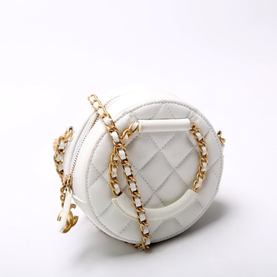 Chanel Woven Chain Top Handle Round White | Studio Nafay