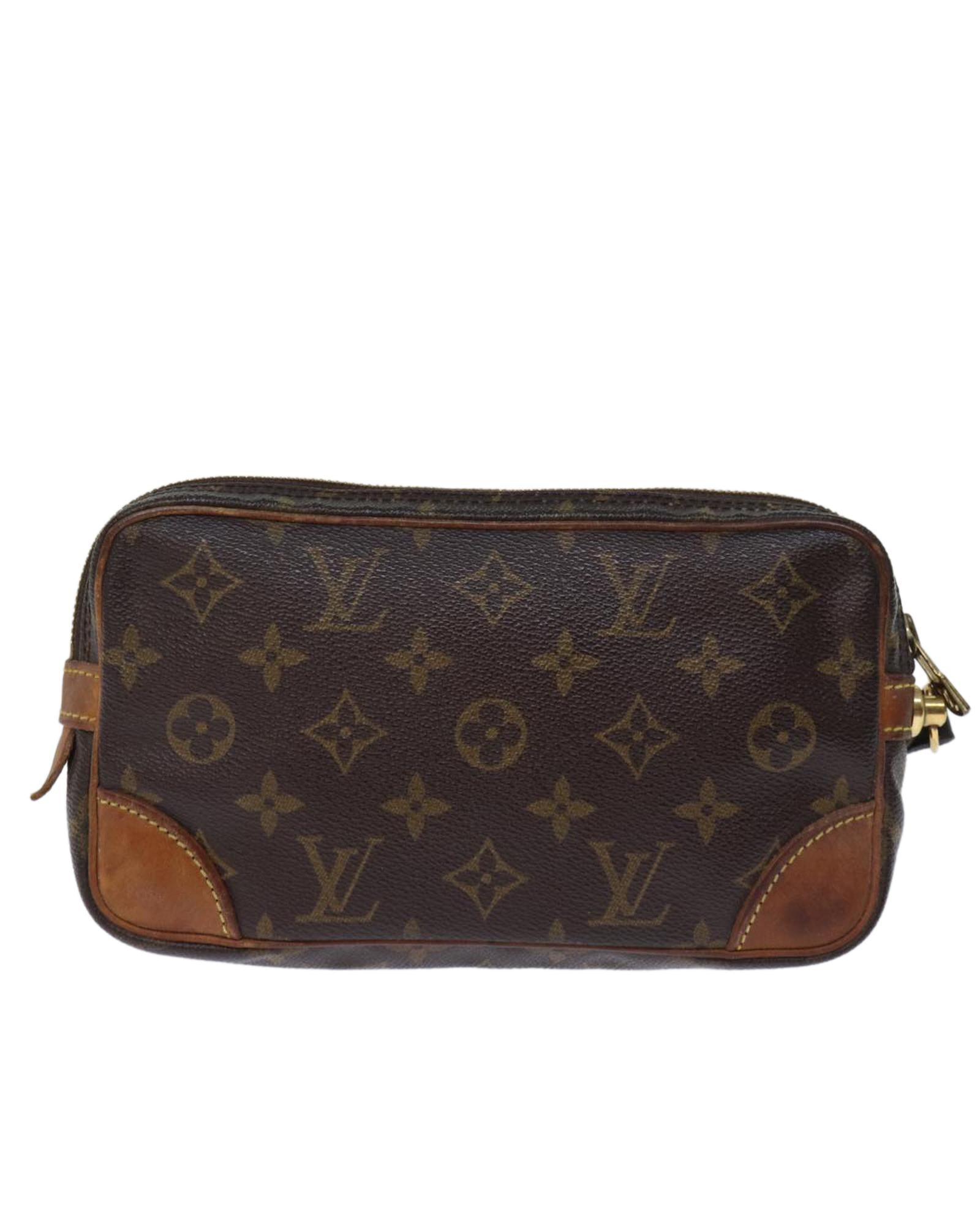 Monogram Canvas Clutch Bag with Dragonne Strap – LV