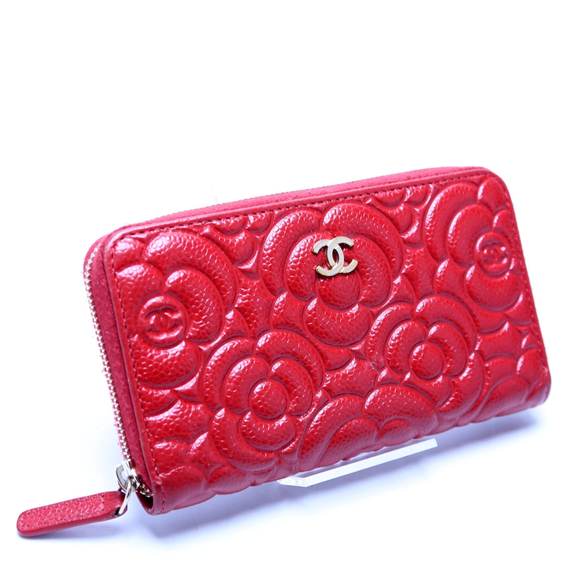 Chanel Camellia Medium Zip Around Wallet Red