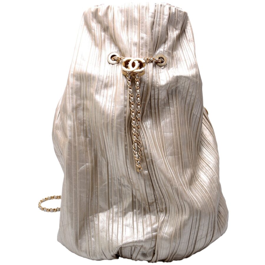 Chanel Coco Pleats Drawstring Iridescent Bag 25M Gold | Studio Nafay