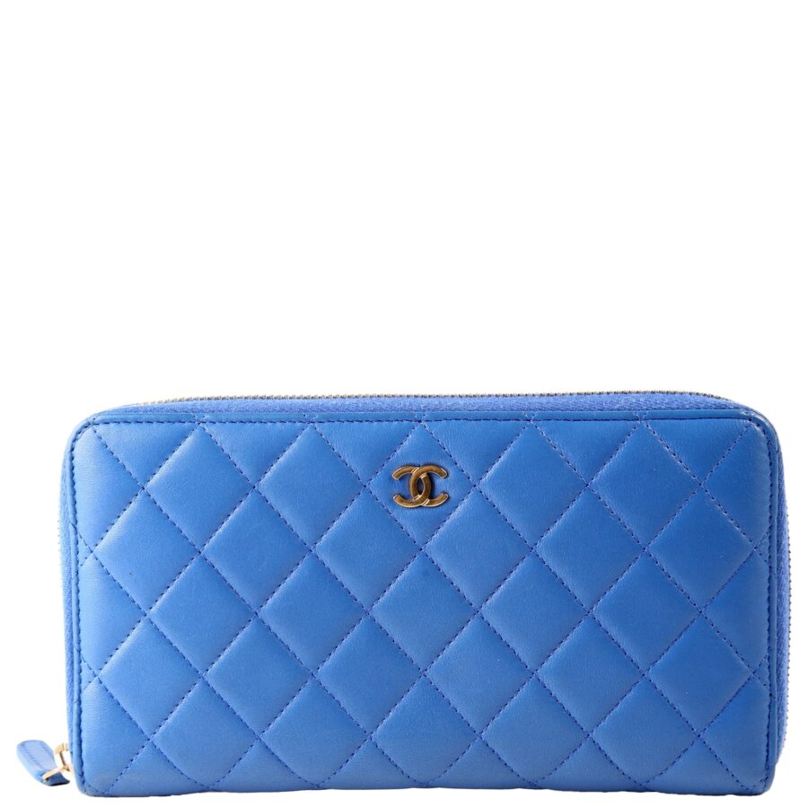 Chanel CC Zip Around Organizer Wallet Quilted Lambskin Blue | Studio Nafay
