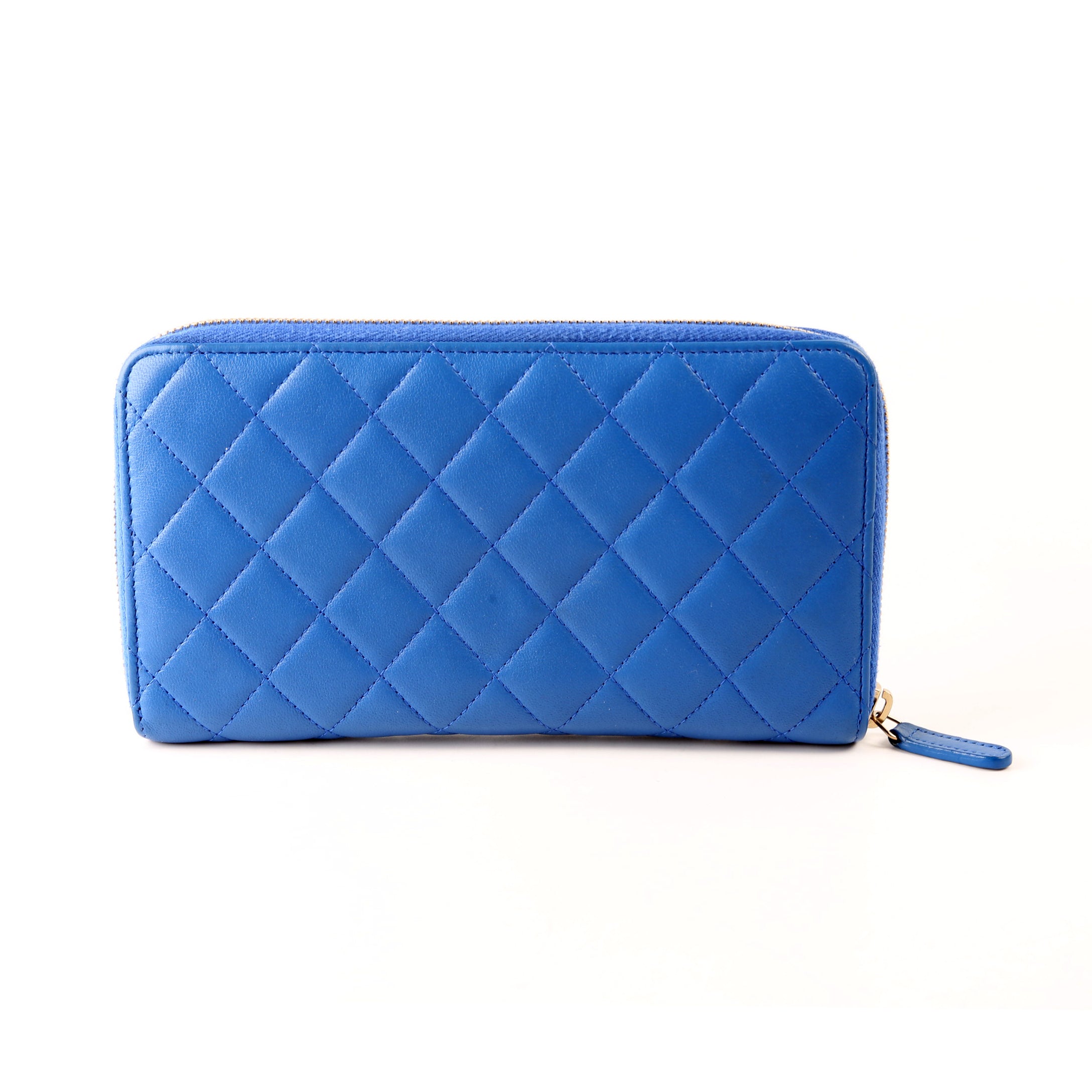 Chanel CC Zip Around Organizer Wallet Quilted Lambskin Blue