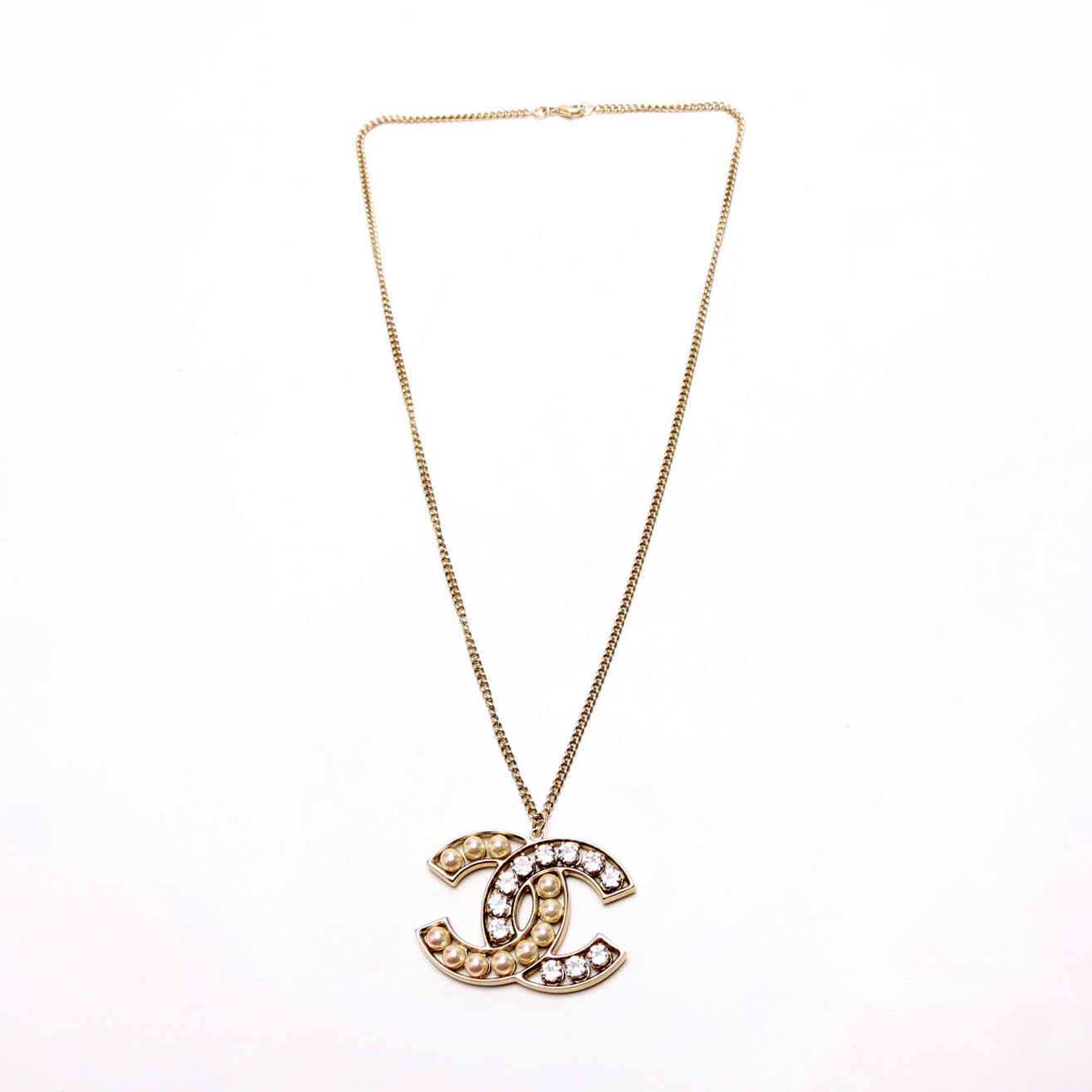 Chanel CC Pearl/Crystal Large Pendant Gold