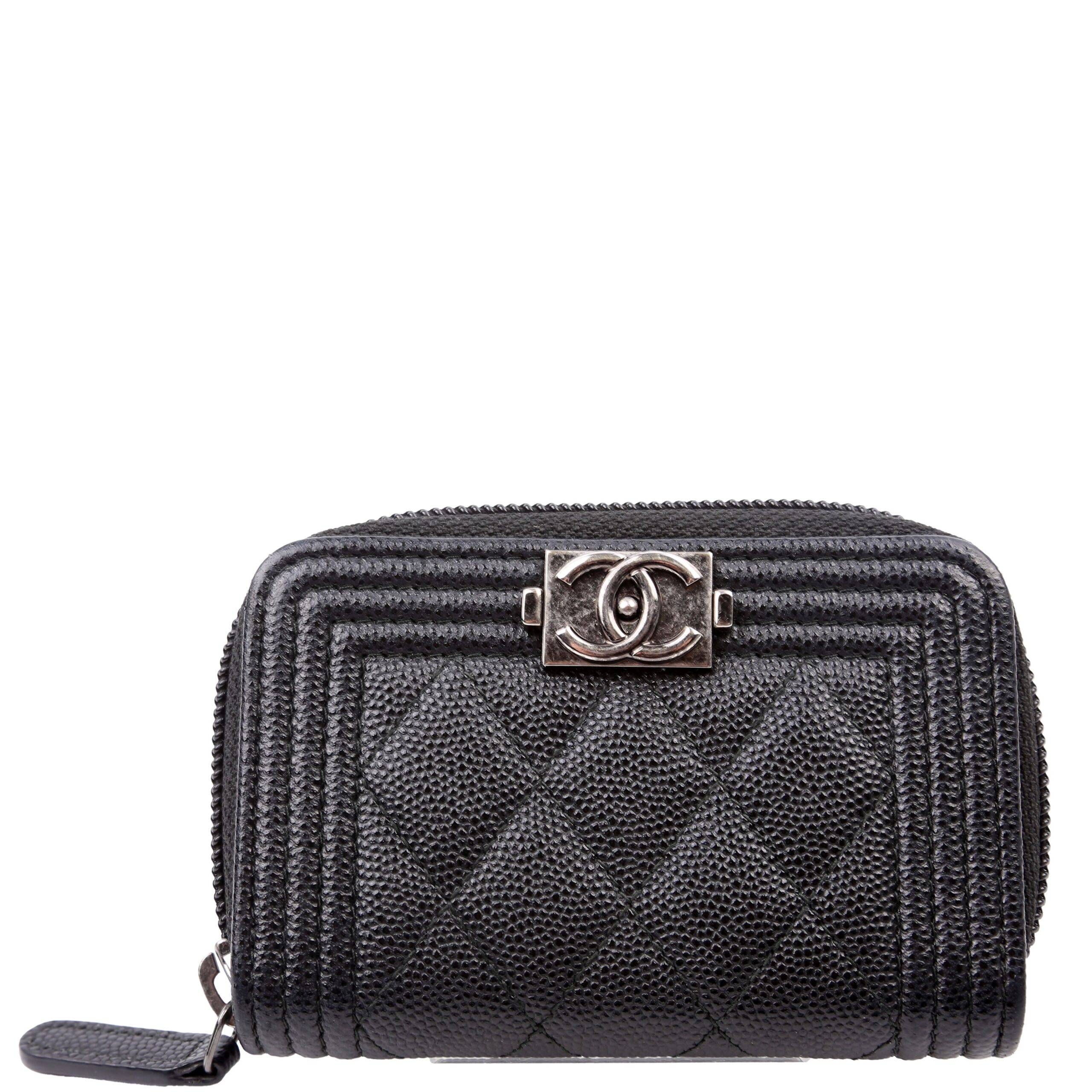 Chanel Boy Zip Around Coin Purse Quilted Caviar 23M Black