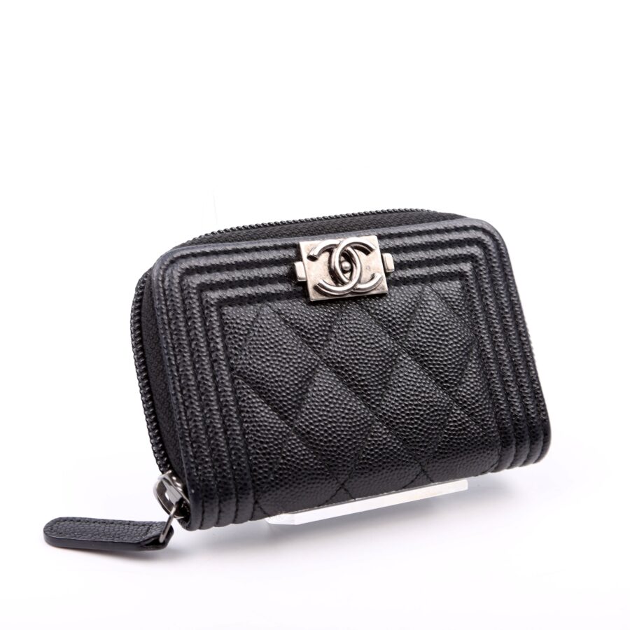 Chanel Boy Zip Around Coin Purse Quilted Caviar 23M Black | Studio Nafay