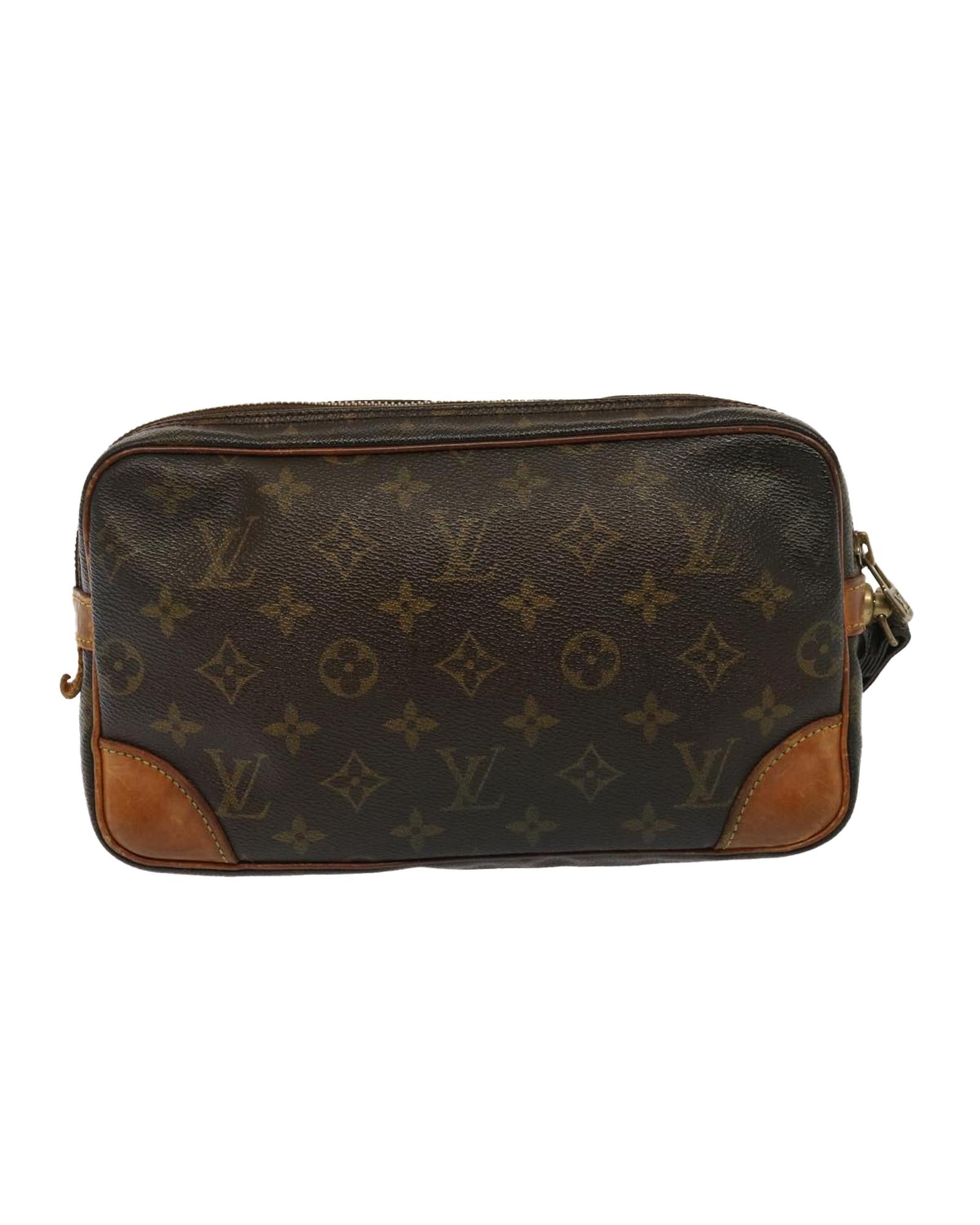 LOUIS VUITTON Pochette Voyage Clutch Bag Brown Monogram Canvas Leather