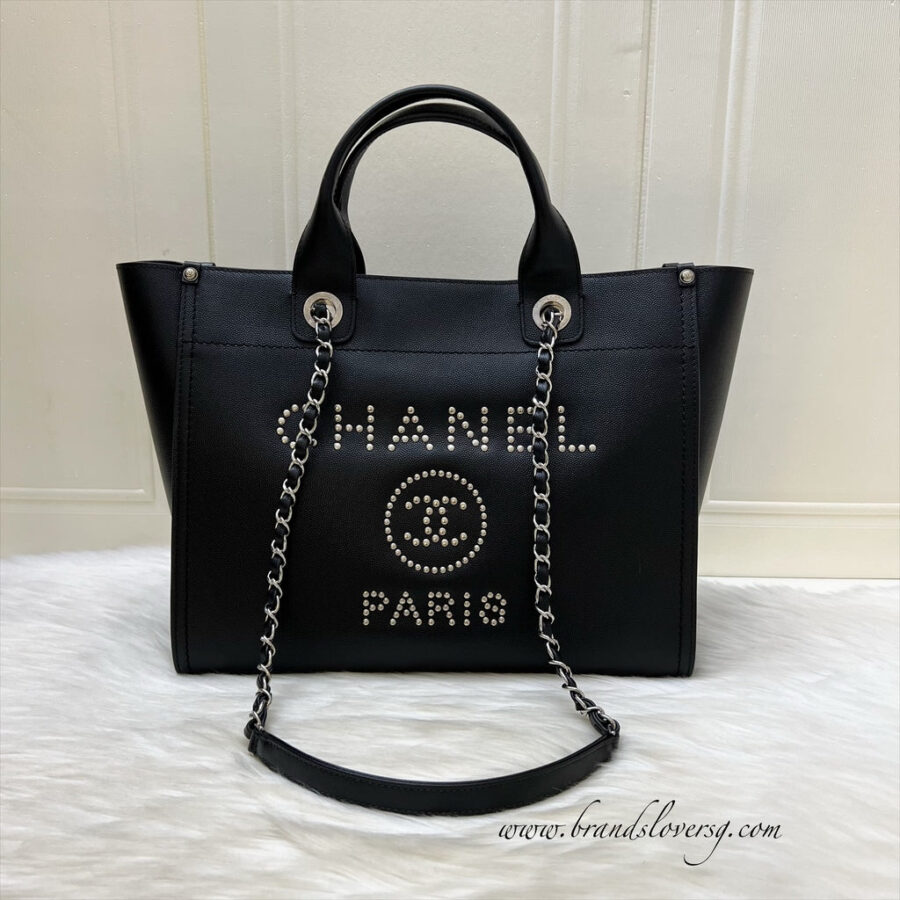 Chanel Small / Medium Deauville Tote in Black Caviar and SHW | Studio Nafay