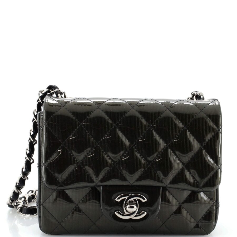 CHANEL Square Classic Single Flap Bag Quilted Striated Metallic Patent Mini | Studio Nafay