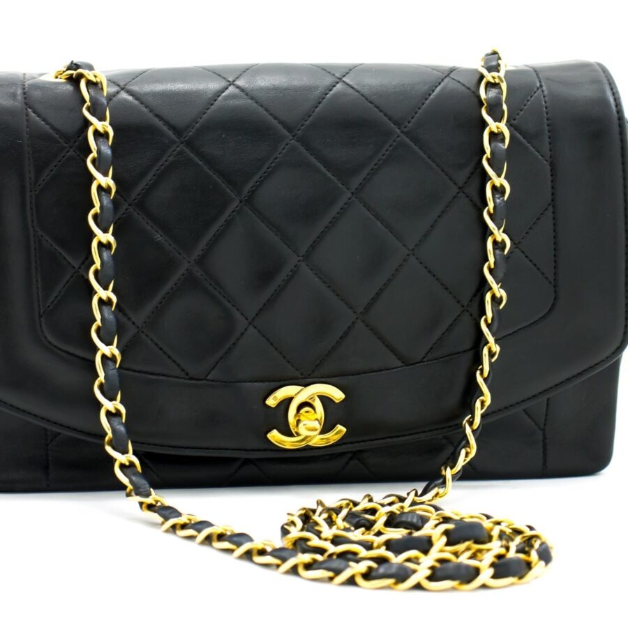 CHANEL Diana Flap Chain Shoulder Bag Black Quilted Lambskin Purse h32 | Studio Nafay