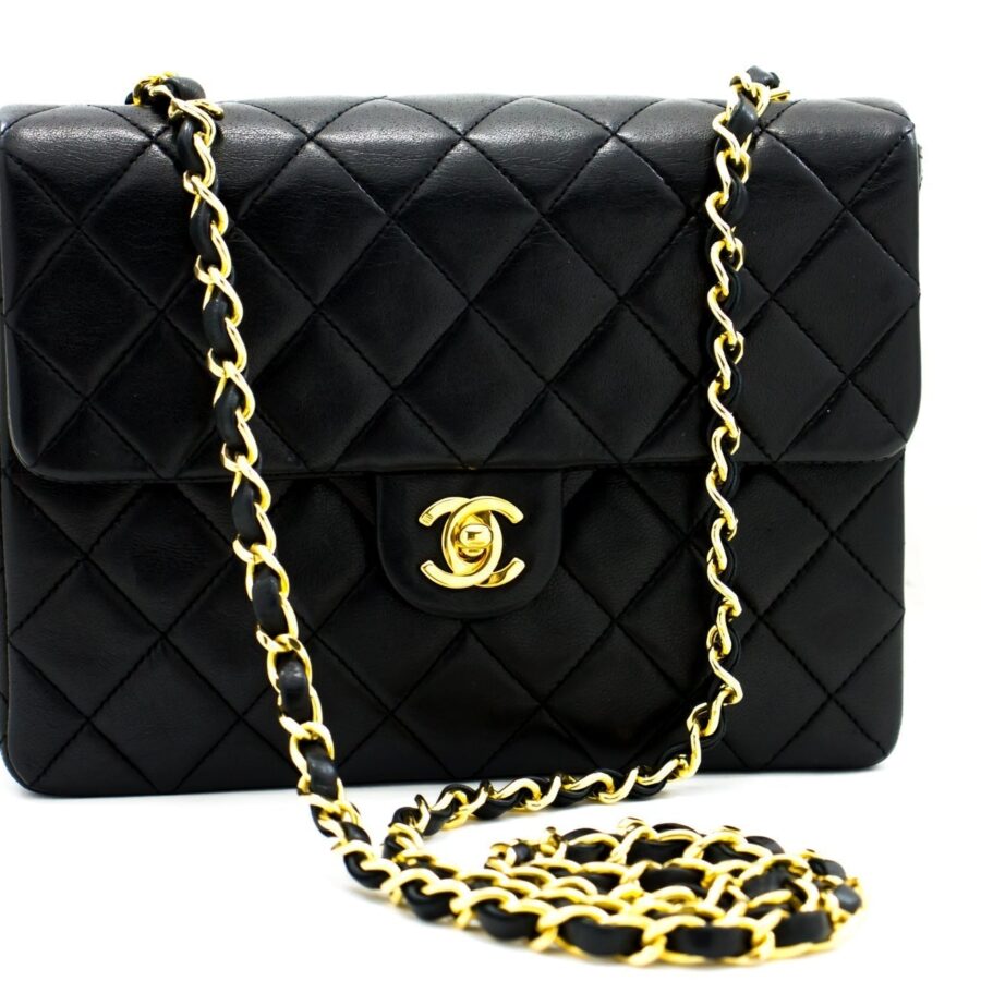 CHANEL Mini Square Small Chain Shoulder Bag Crossbody Black Quilt h30 | Studio Nafay