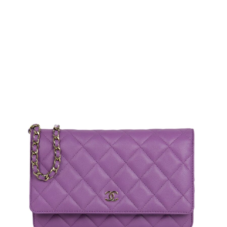 Chanel Purple Quilted Caviar Leather Wallet On Chain WOC Crossbody Bag | Studio Nafay