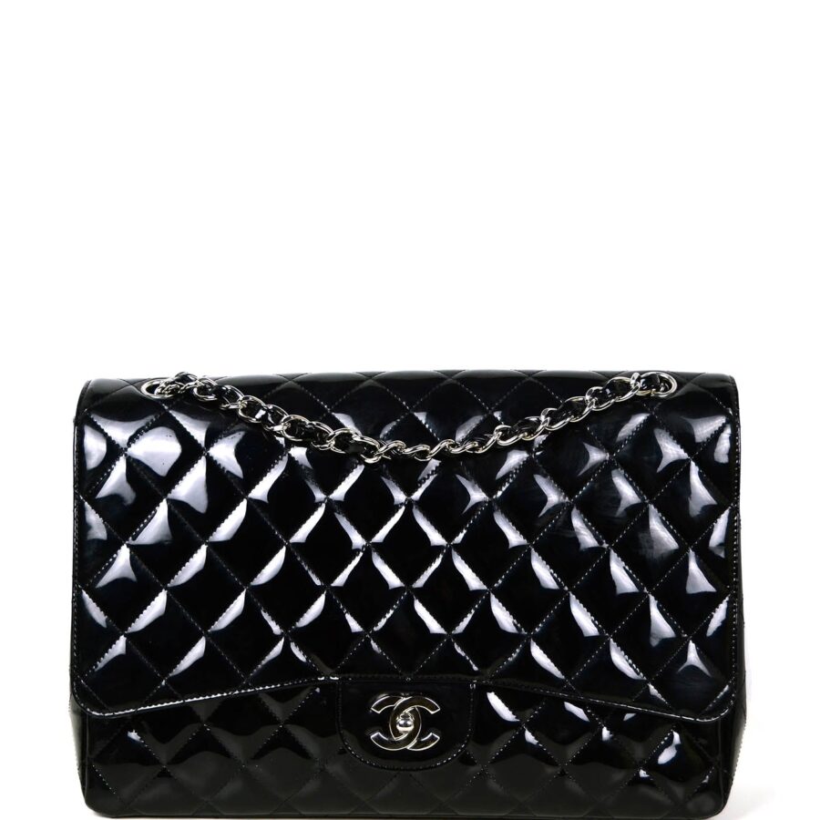 Chanel Black Patent Leather Quilted Single Flap Maxi Classic Bag | Studio Nafay