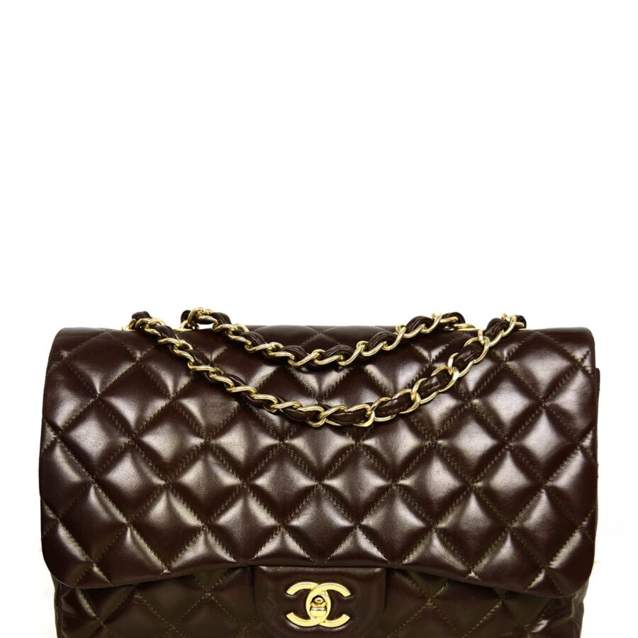 Chanel Brown Lambskin Quilted Single Flap Jumbo Classic Bag | Studio Nafay