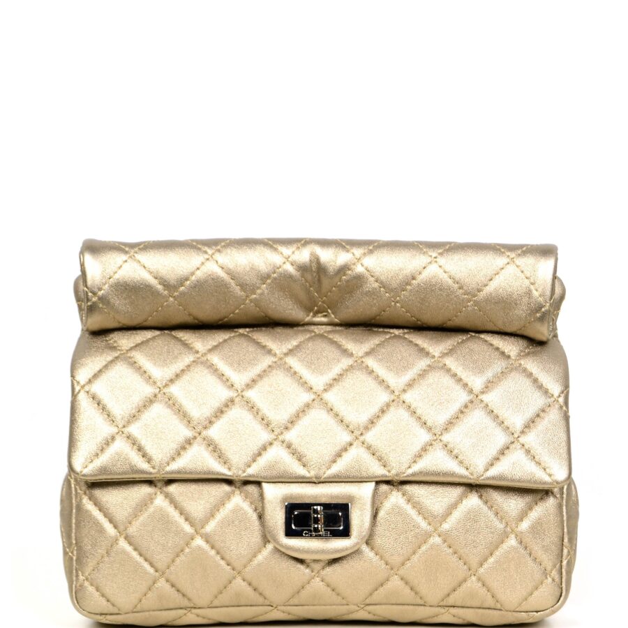 Chanel Khaki Metallic Calfskin 2.55 Reissue Roll Clutch Bag | Studio Nafay