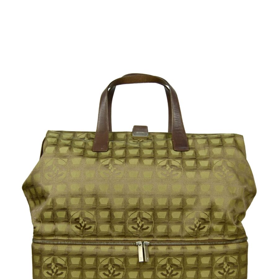 Chanel Khaki Logo Printed Travel Ligne Frame Bag | Studio Nafay