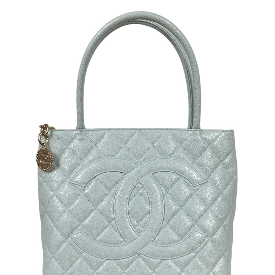 Chanel Light Blue Caviar Leather CC Medallion Tote Bag | Studio Nafay