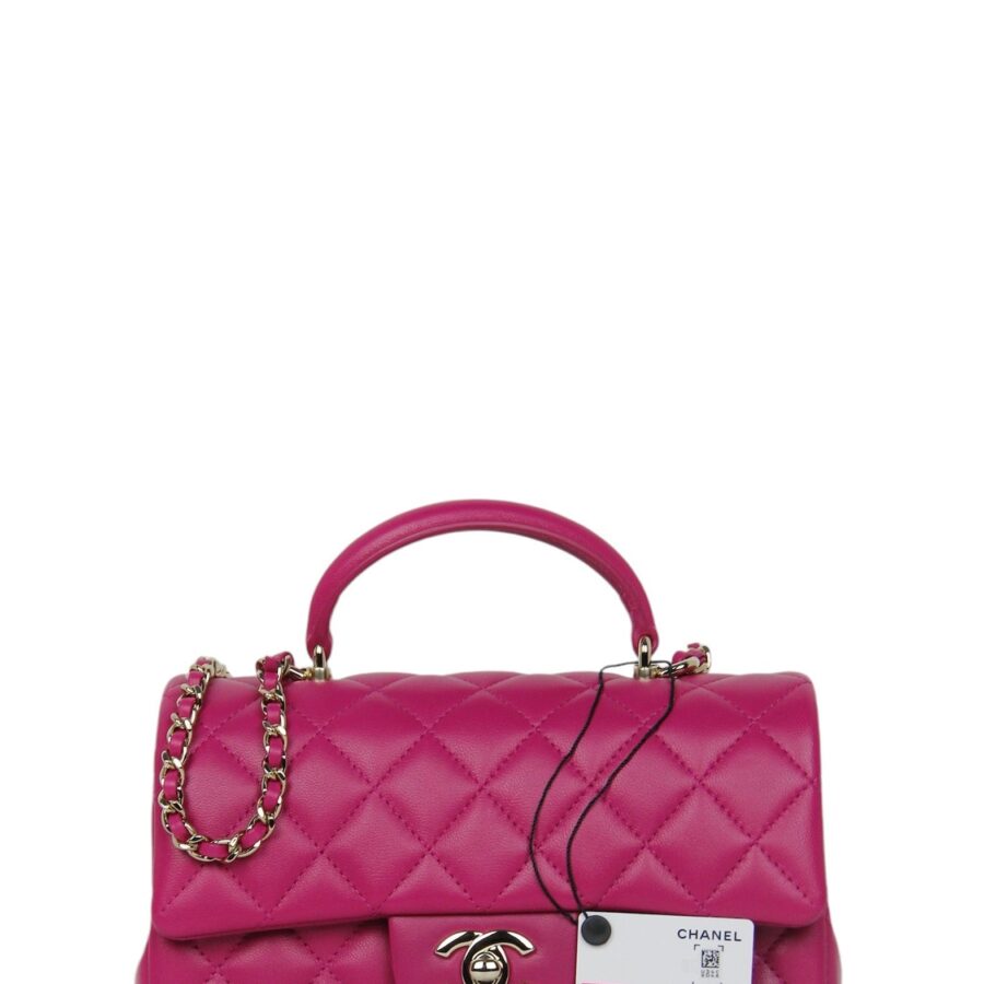 Chanel NWT '24 Fuchsia Lambskin Quilted Mini Top Handle Rectangular Flap Handbag | Studio Nafay