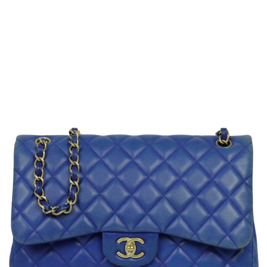 Chanel Blue Lambskin Double Flap Jumbo Bag | Studio Nafay