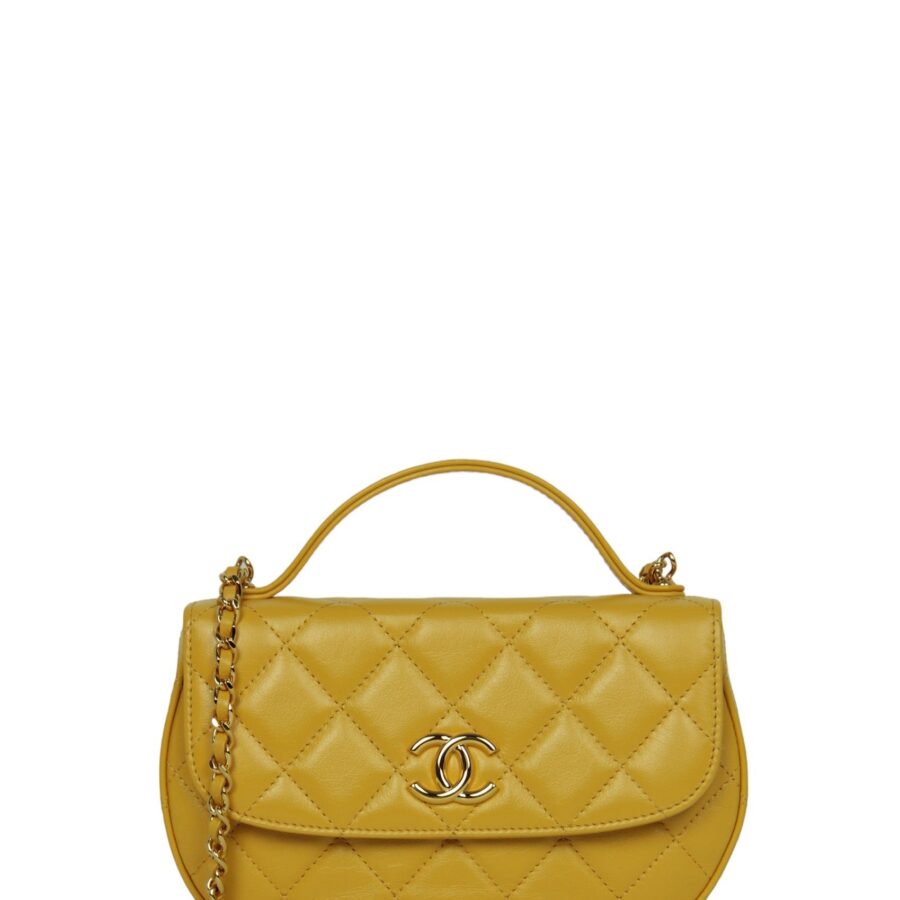 Chanel Mustard Yellow Lambskin Quilted Handle Crossbody Bag | Studio Nafay