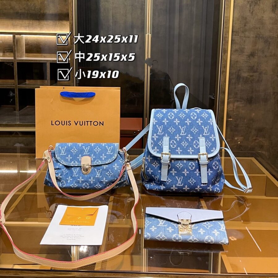 Louis Vuitton Denim Monogram Backpack Handbag set | Studio Nafay