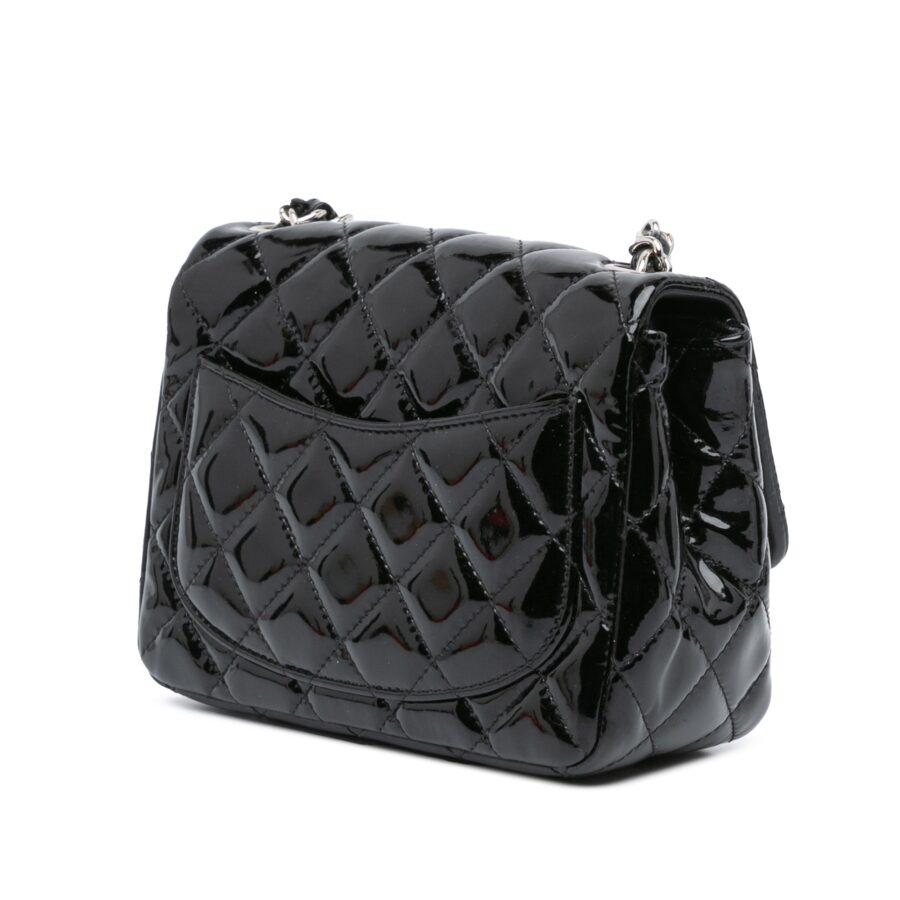 Black Chanel Mini Square Classic Patent Single Flap Crossbody Bag | Studio Nafay