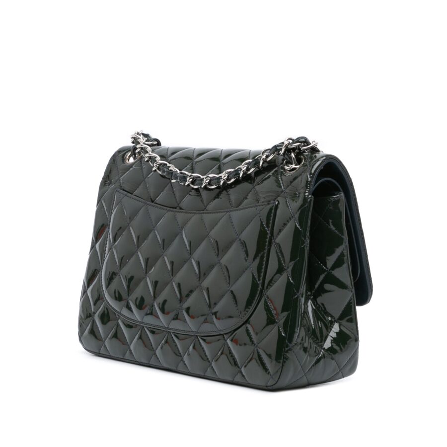 Green Chanel Jumbo Classic Patent Double Flap Shoulder Bag | Studio Nafay