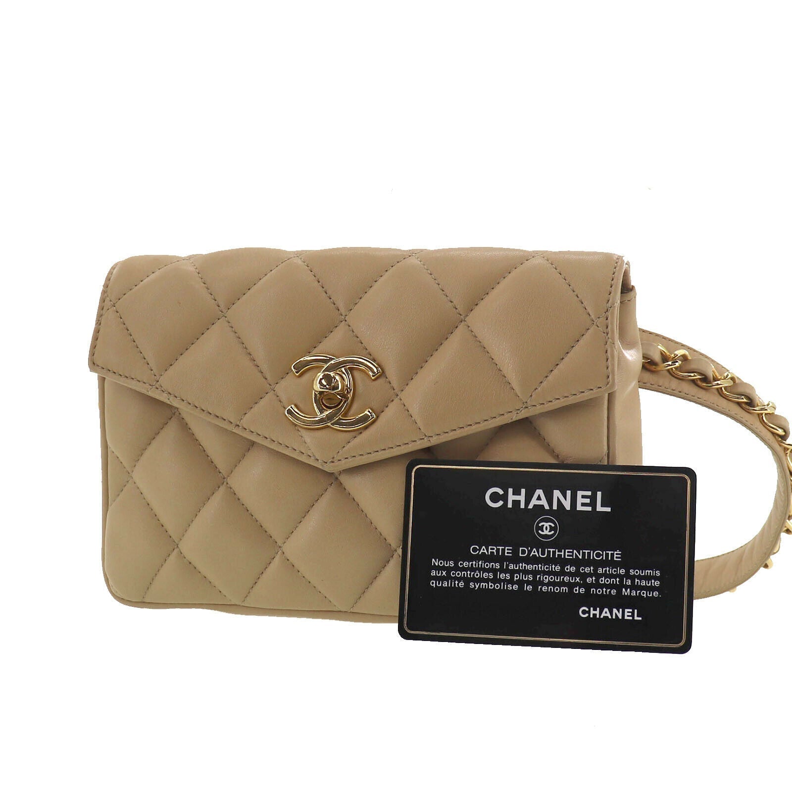 Chanel Leather Lambskin Beige Handbag