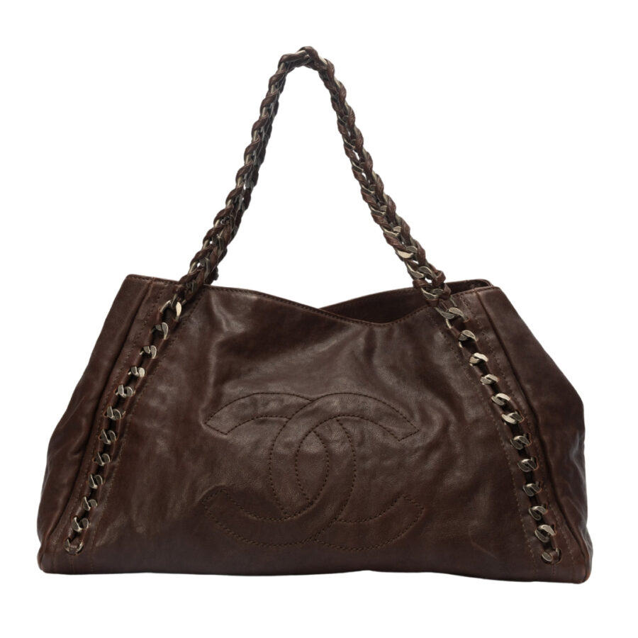 Chanel Dark Brown Caviar Leather Modern Chain East West Tote | Studio Nafay